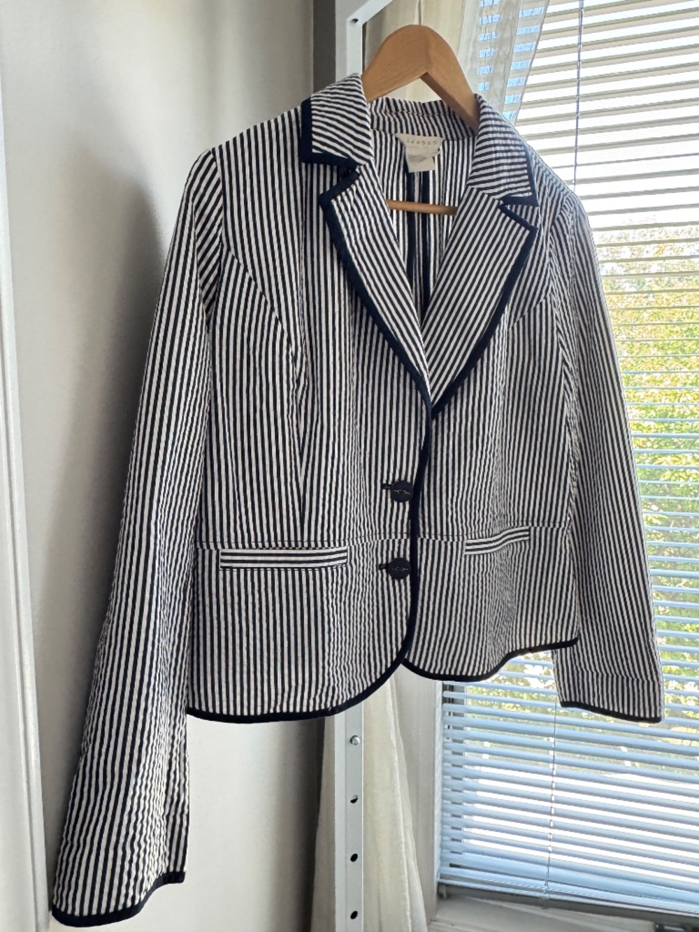 Sandro Cotton Blazer Blue White Stripe Nautical Styling Seersucker Jacket Large - Picture 11 of 16